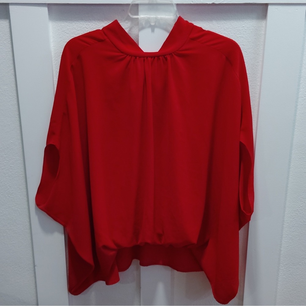 Tyche Womens S Red Solid Chiffon Tie-Neck Bow Blouse Top MPN T-6869